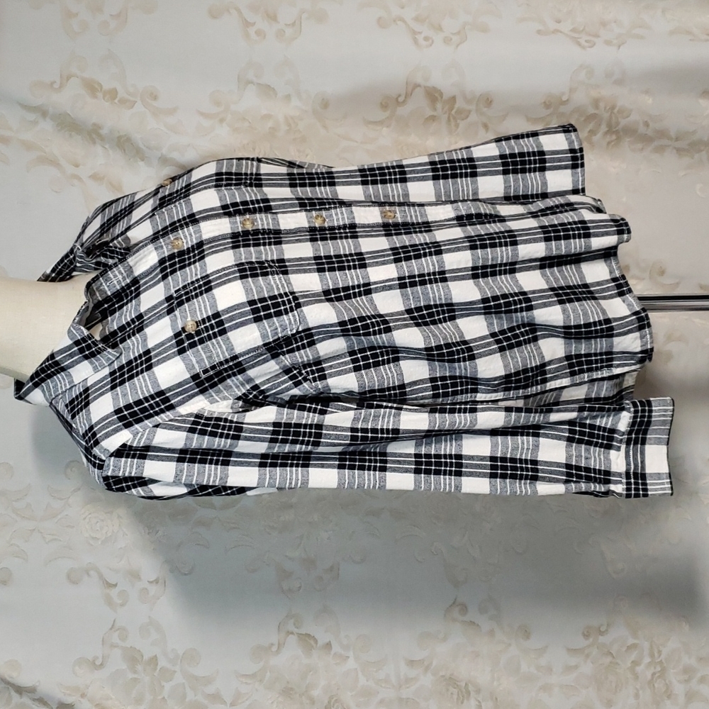 Duluth Black & Cream Plaid Shirt Size Large